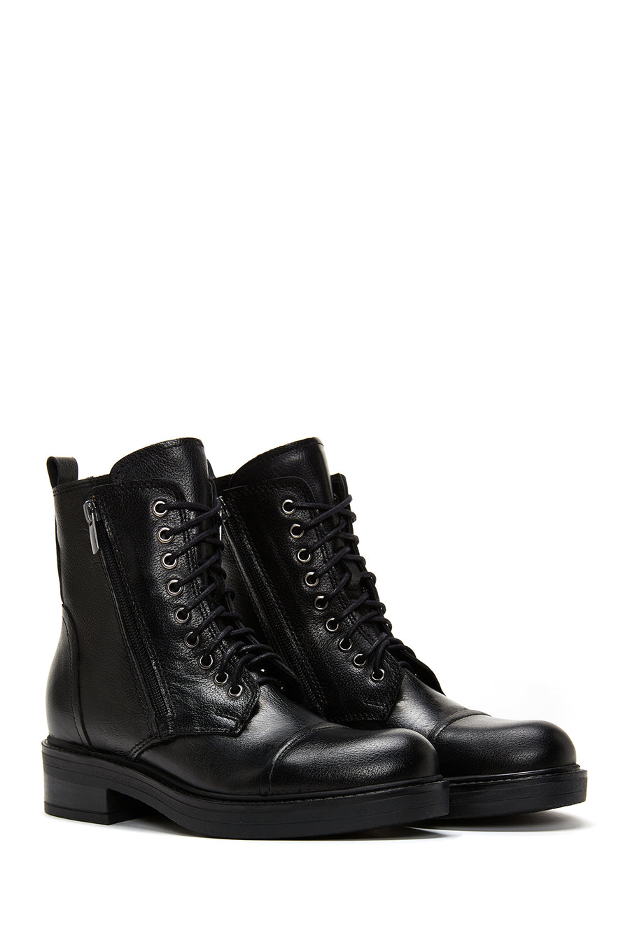 Women's Black Leather Zippered Boots