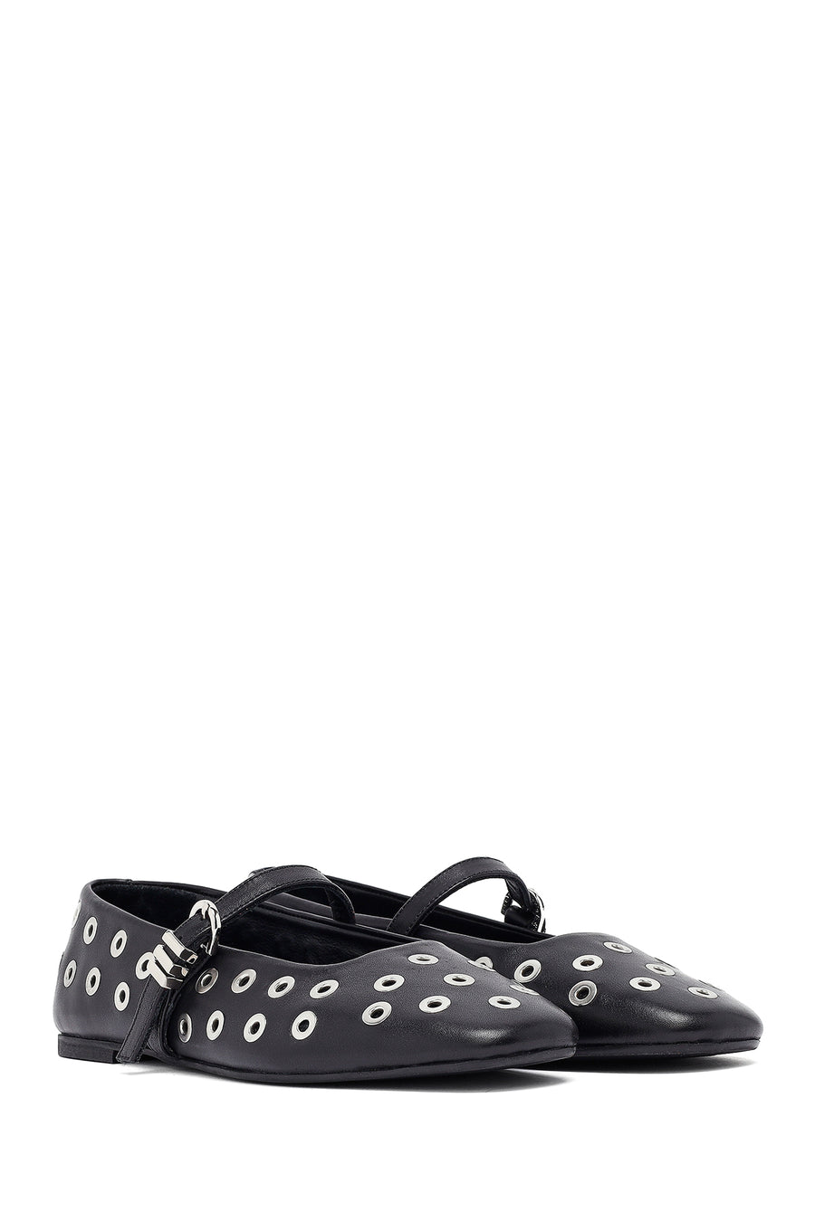 Woman Black Buckle Leather Babet