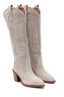 Women's Suede Embroidery Detailed Heeled Boots | Derimod