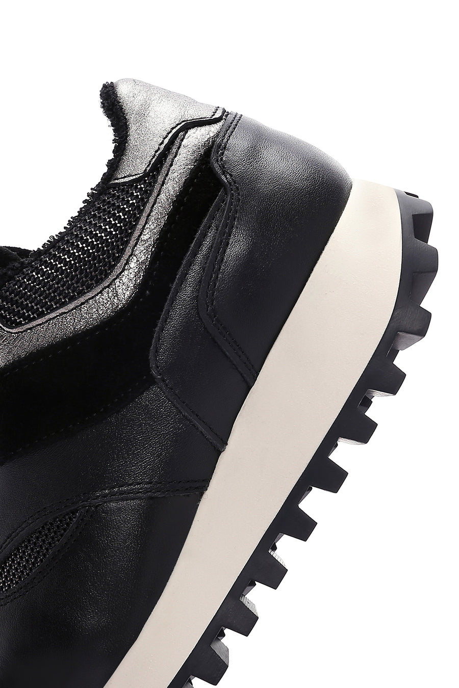 Women's Black Thick Soled Leather Sneaker