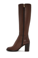 Woman Brown Zippered Chunky Heels Leather Boot | Derimod