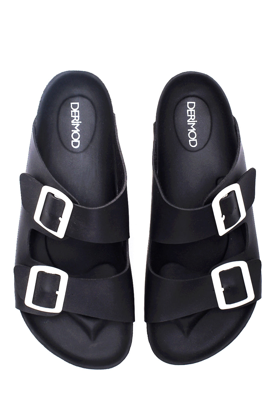 Women's Black Double Buckle Slippers
