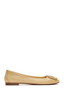 Women's Yellow Leather Buckle Ballerinas | Derimod