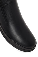 Male Black Zip Closure Leather Boots | Derimod
