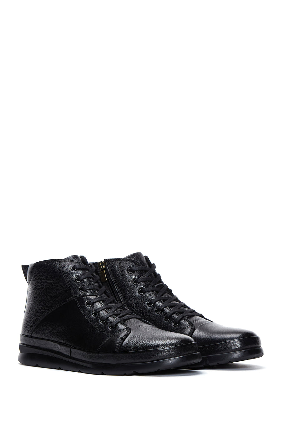 Men's Black Leather Zippered Boots