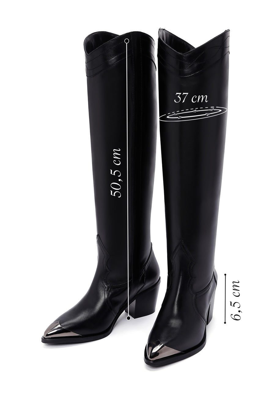 Women's Black Leather Heeled Cowboy Boots