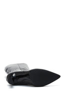 Women's Black Leather Zippered Heeled Boots | Derimod