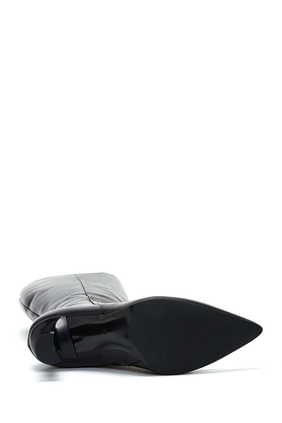 Women's Black Leather Zippered Heeled Boots