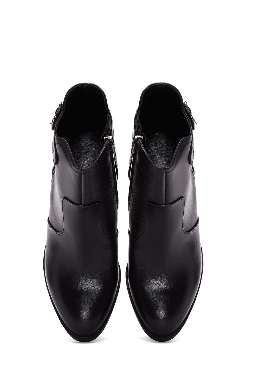 Women's Black Leather Zippered Heeled Boots