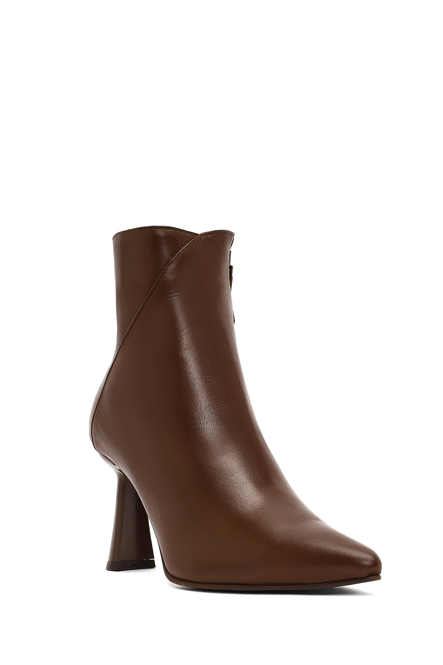 Woman Brown Zip Closure Thin High-Heel Leather Boots