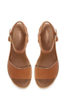 Woman Tan Strappy Wedge Heel Leather Sandal | Derimod