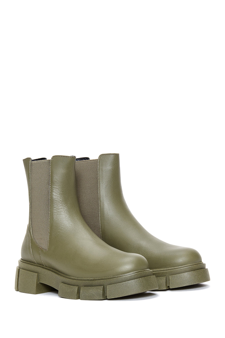 Women's Green Leather Chelsea Boots