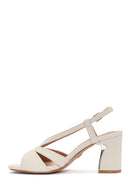 Women's Cream Ankle Buckle Thick Heel Sandals | Derimod