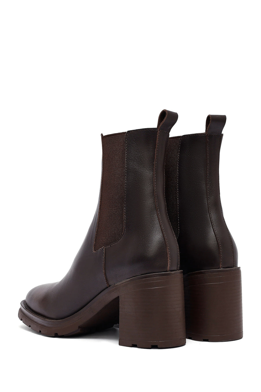Woman Brown Chunky Heels Leather Boat