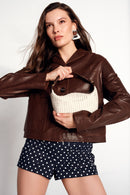 Woman Cream Mini Shoulder Bag with Long Strap | Derimod