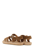 Women's Mink Suede Leather Espadrille Sandals with Ankle Buckle | Derimod
