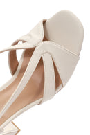 Women's Cream Ankle Buckle Thick Heel Sandals | Derimod