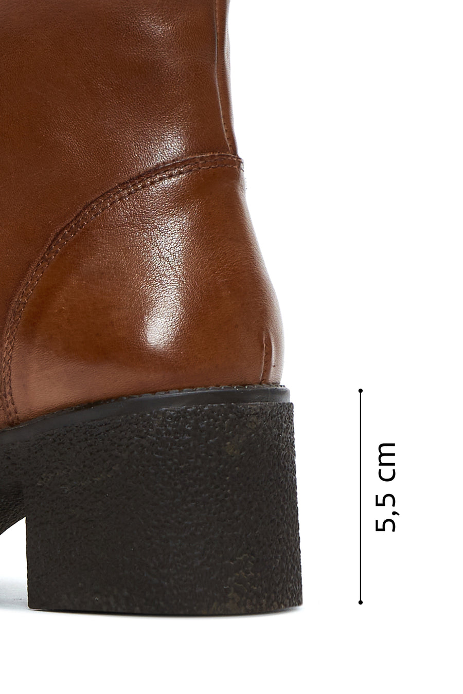 Woman Tan Zippered Chunky Heel Leather Casual Boots
