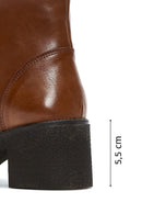 Women's Brown Zippered Thick Heeled Leather Casual Boots | Derimod