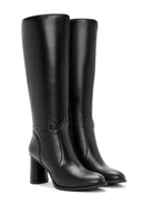Women's Black Zippered Chunky High Heel Boots | Derimod