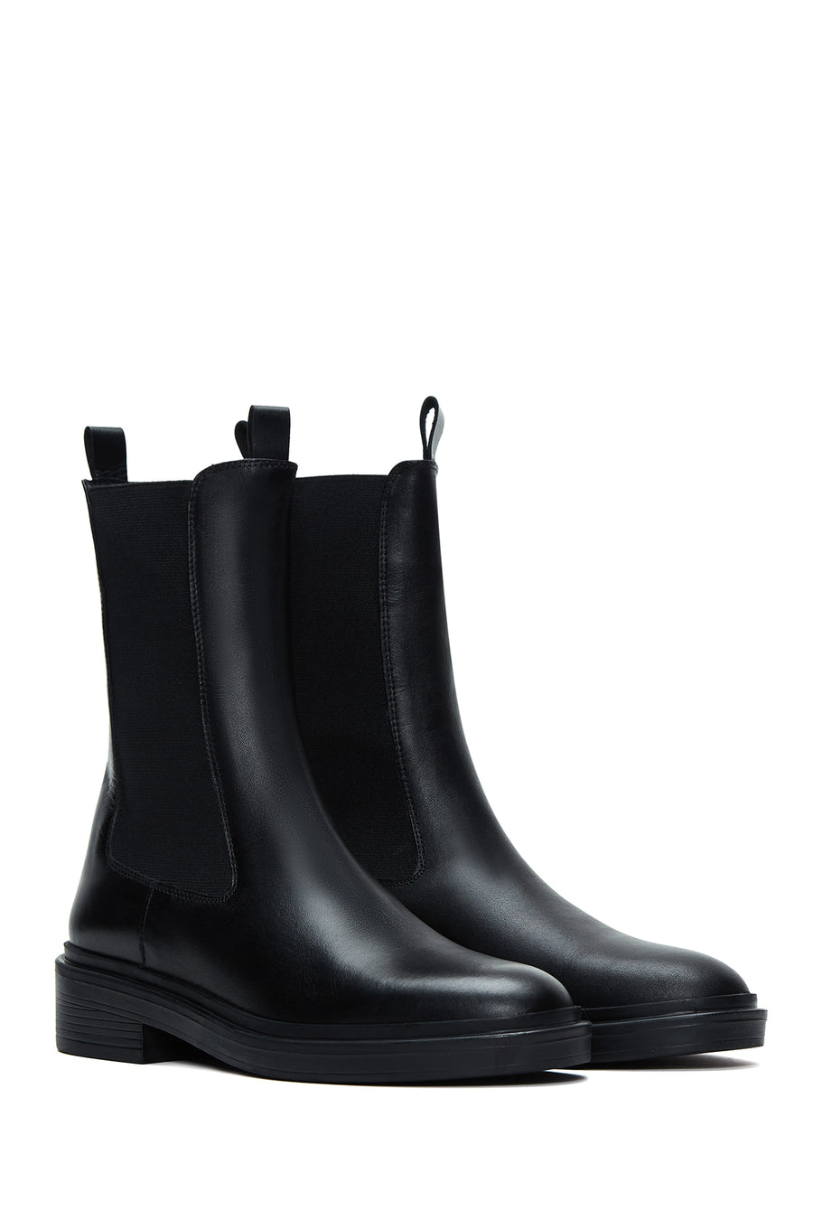 Women's Black Leather Flat Chelsea Boots