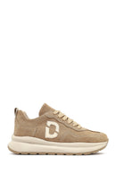 Kadın Bej Bağcıklı Kalın Tabanlı Süet Deri Sneaker | Derimod