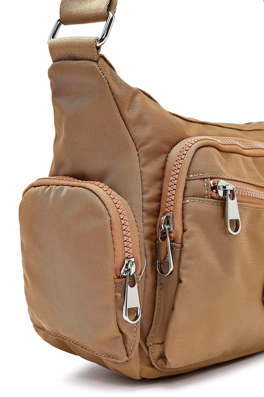 Women's Beige Fabric Crossbody Bag