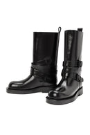 Women's Black Buckled Biker Leather Boots | Derimod