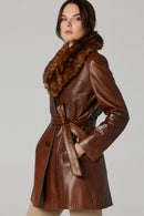 New Alexandra Camel Women's Shearling Leather Coat | Derimod