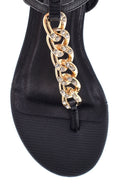 Women's Black Chain Flat Sandals | Derimod