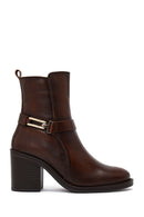 Women's Brown Buckle Chunky Heel Leather Boots | Derimod