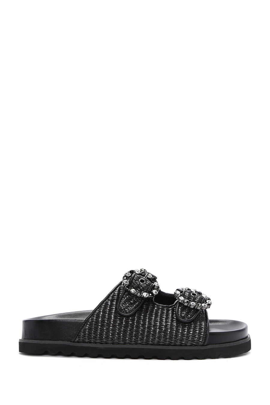 Women's Black Straw Stone Slippers 25SFD4403M7 | Derimod