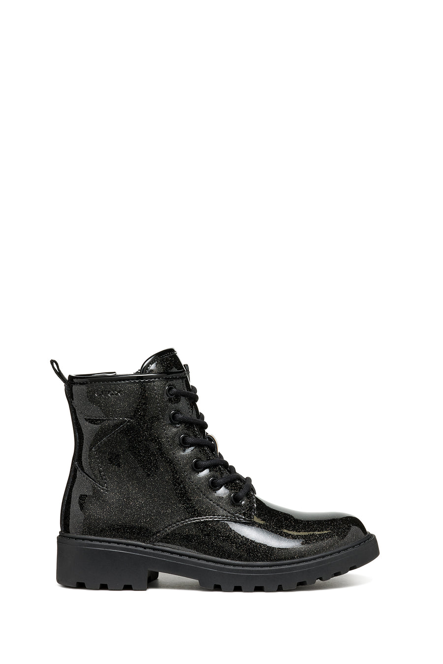 Geox Girls Black Casey Glitter Laced Leather Combat Boots J9420G000KCC9999 | Derimod
