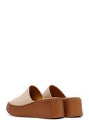 Woman Beige Thick Sole Leather Comfort Slippers | Derimod