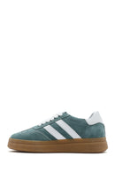 Women's Green Lace-Up Chunky Sole Suede Leather Sneakers | Derimod