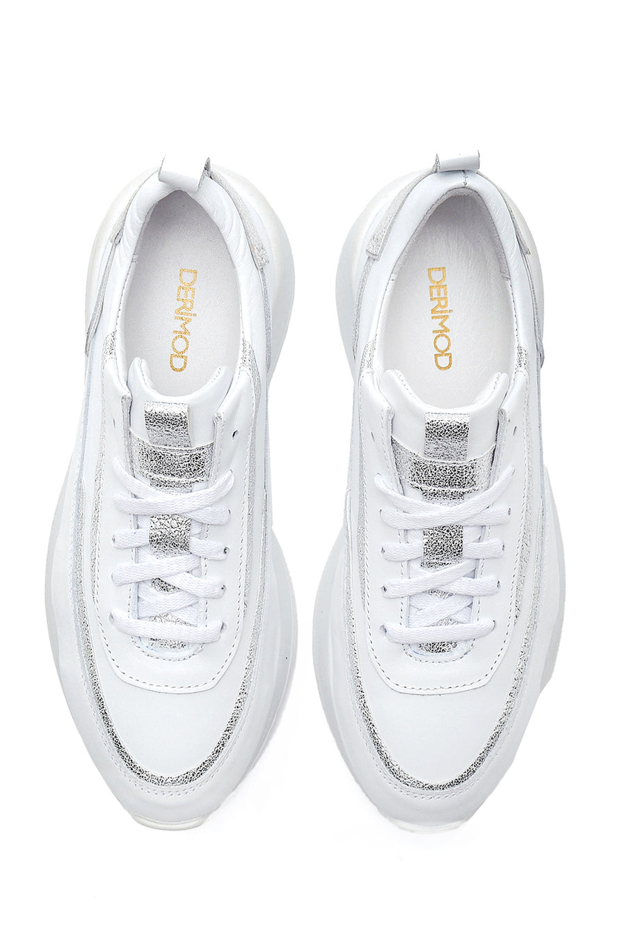 Women's White Thick Soled Leather Sneaker