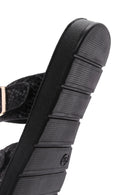 Women's Black Double Buckled Patterned Slippers | Derimod