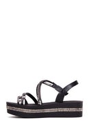 Women's Black Stone Thick Soled Flat Sandals | Derimod
