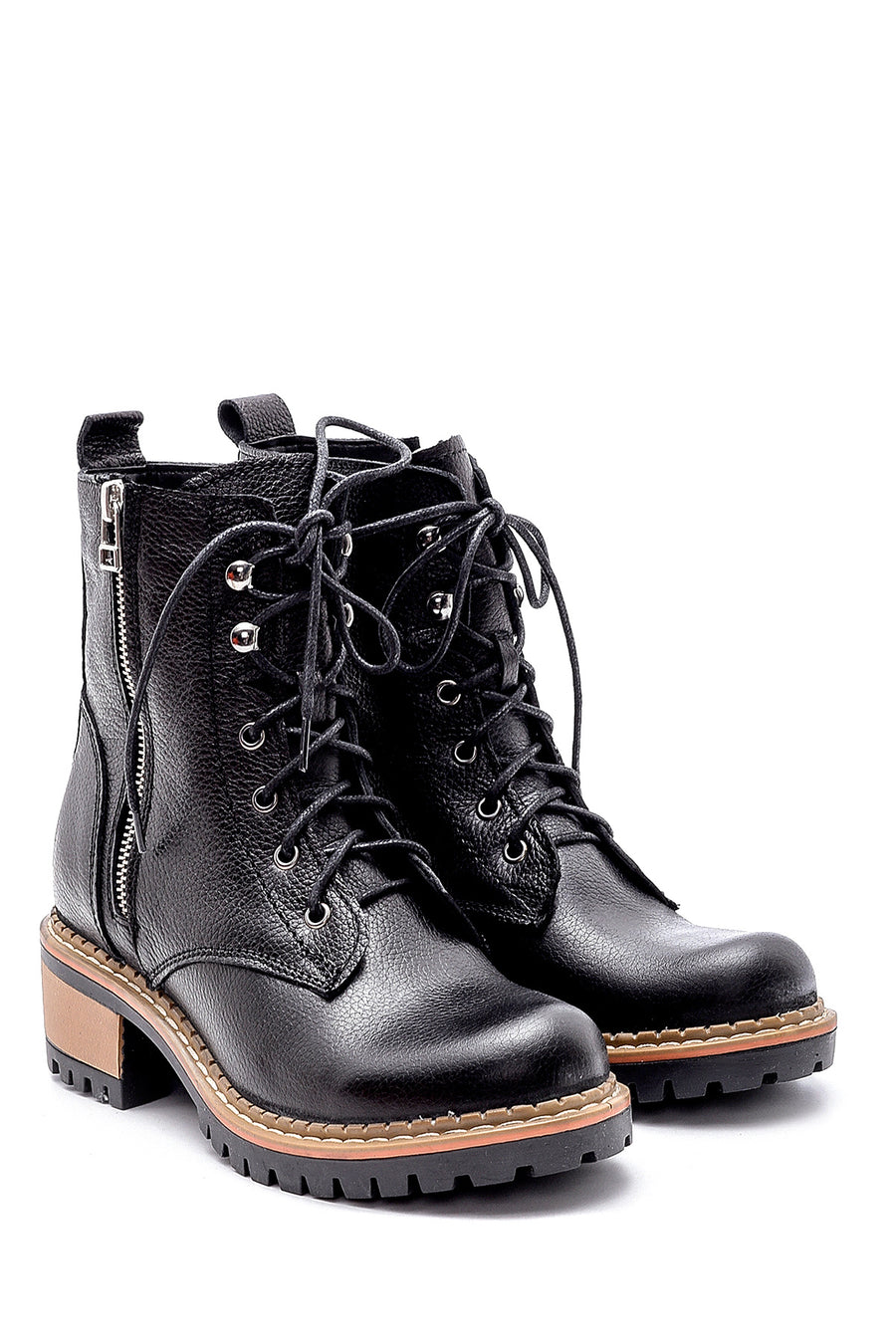Women's Leather Zipper Detailed Boots