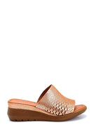 Women's Leather Glitter Detailed Slippers | Derimod