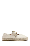 Women's Cream Buckled Leather Espadrilles | Derimod