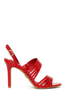 Woman Red Buckled Ankle Strap Slim High-Heeled Patent Leather Sandals | Derimod