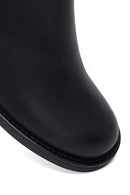 Woman Black Zip Closure Thick-Heeled Leather Boots | Derimod