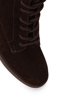 Woman Brown Zip Closure Chunky Heeled Suede Combat Boots | Derimod