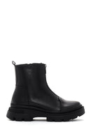 Women's Black Thick Soled Zippered Leather Comfort Boots | Derimod