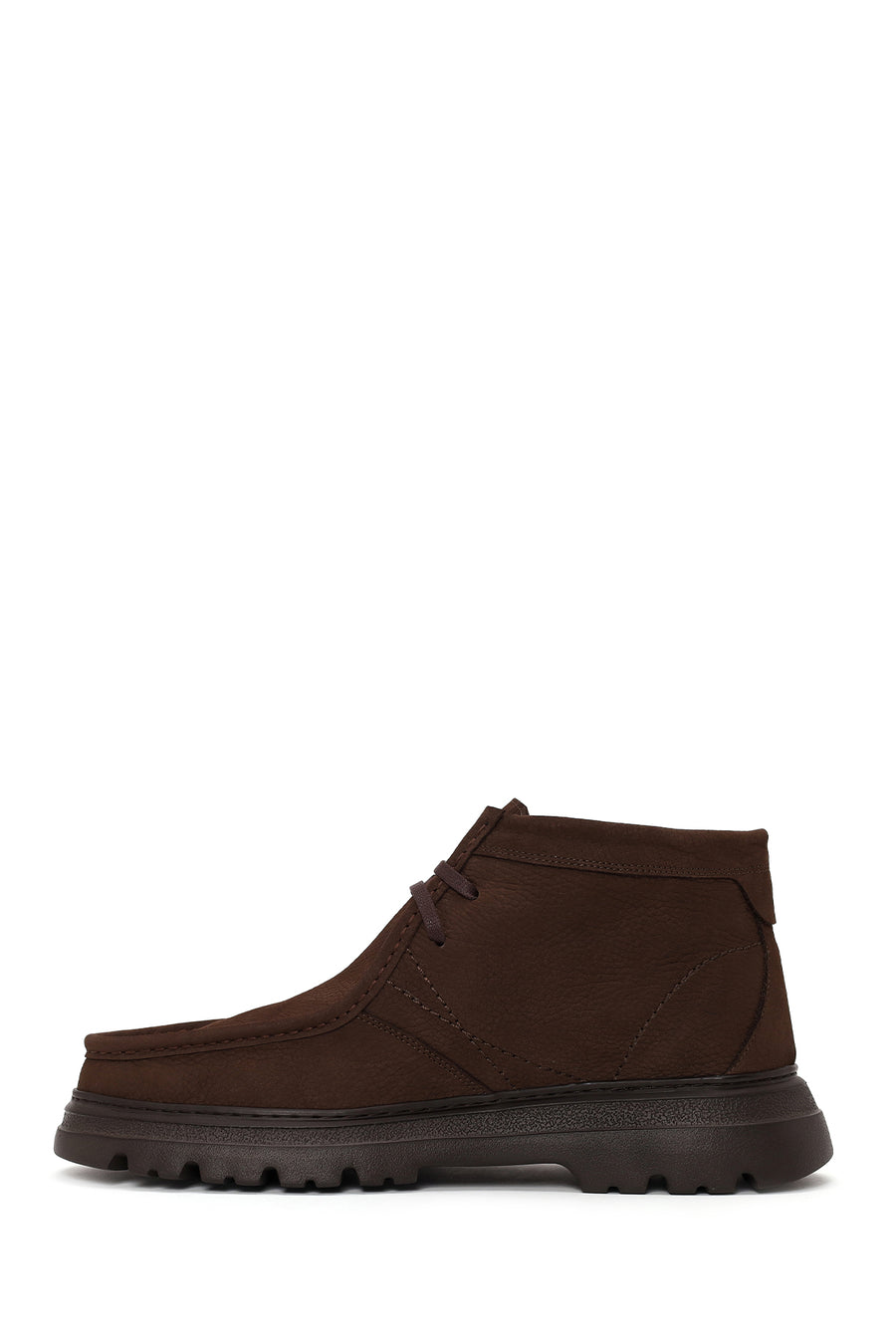Male Brown Lace-Up Thick-Soled Nubuck Leather Boots
