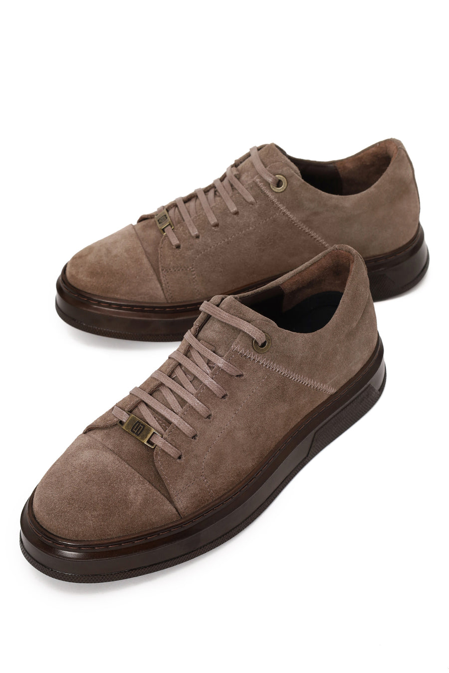 Erkek Vizon Bağcıklı Süet Deri Sneaker
