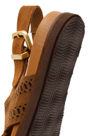 Woman Tan Patterned Suede Leather Sandals | Derimod