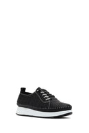 Women's Black Thick-Soled Patterned Leather Comfort Shoes | Derimod