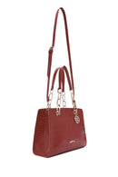 Women's Claret Red Long Strap Crocodile Patterned Classic Shoulder Bag | Derimod